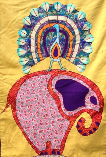 Elephant and peacobk closeup